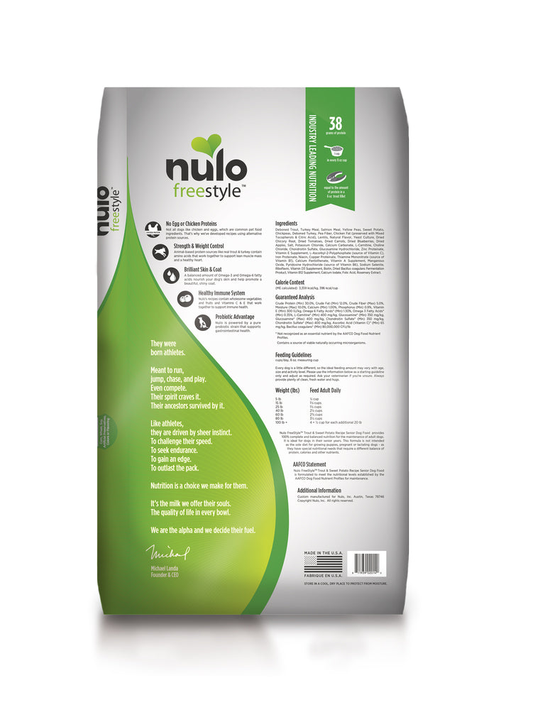 Nulo Freestlye - 無穀物高肉乾糧老犬配方 (鱒魚、甘薯)24磅