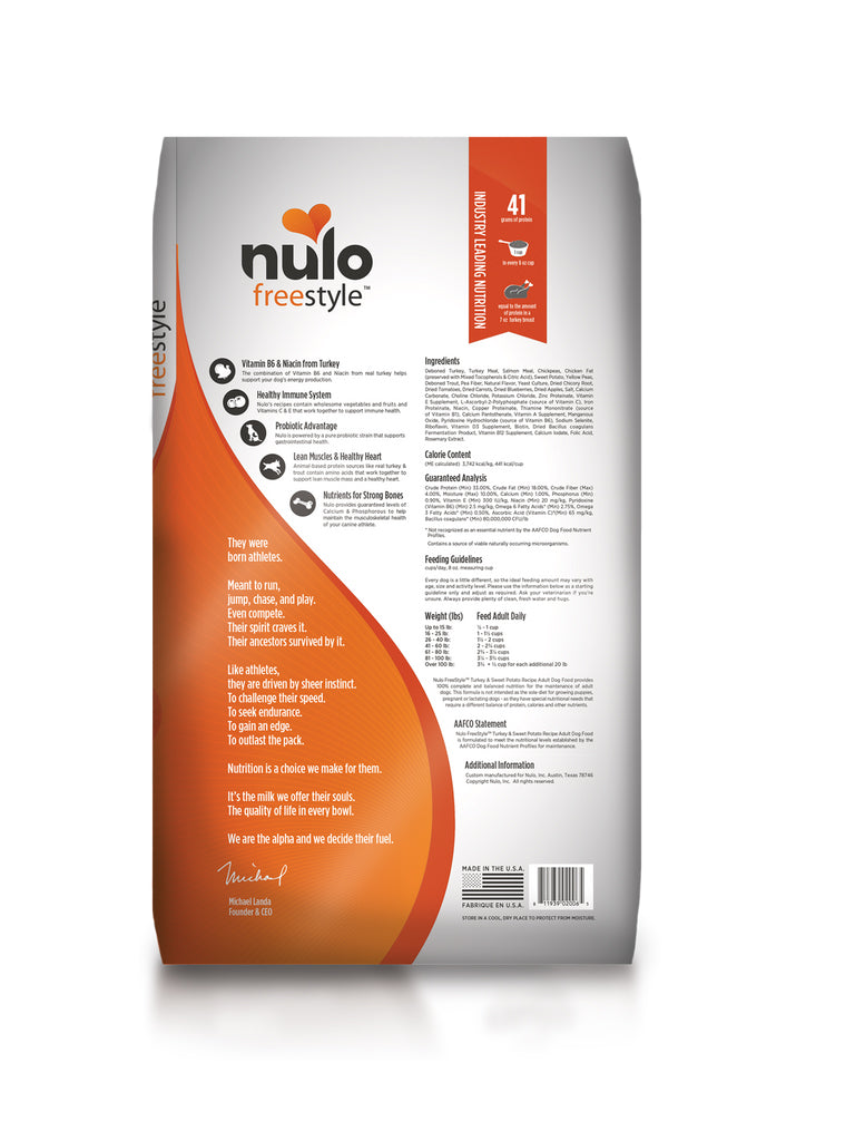 Nulo Freestyle - 無穀物高肉乾糧成犬配方 (火雞、甘薯)4.5磅