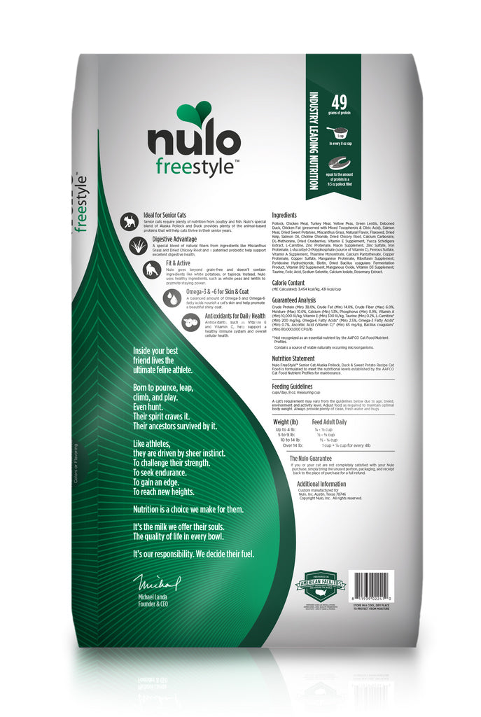 Nulo Freestyle - 無穀物乾糧老貓配方 (阿拉斯加鱈魚、鴨、甘薯)5磅