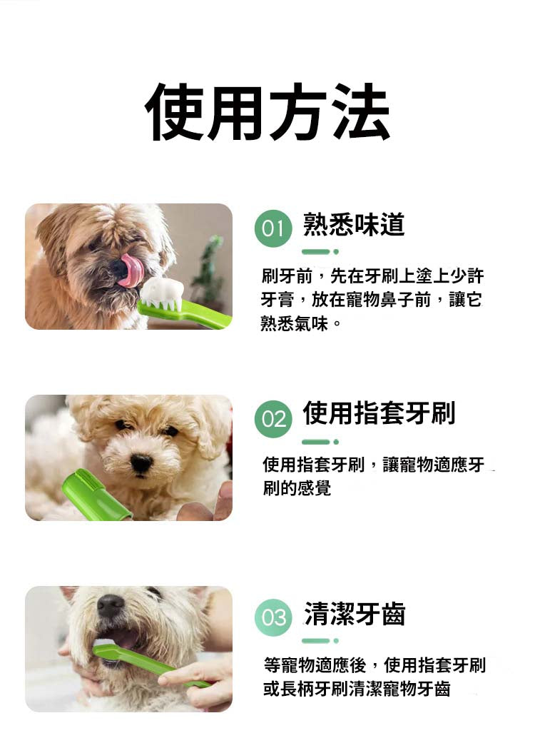 牛肉味寵物潔牙套裝 (1x寵物牙膏75g+1x長柄牙刷+1x指套牙刷) 顏色隨機發放#貓狗通用/去除牙菌斑/去除牙垢 /清新口氣